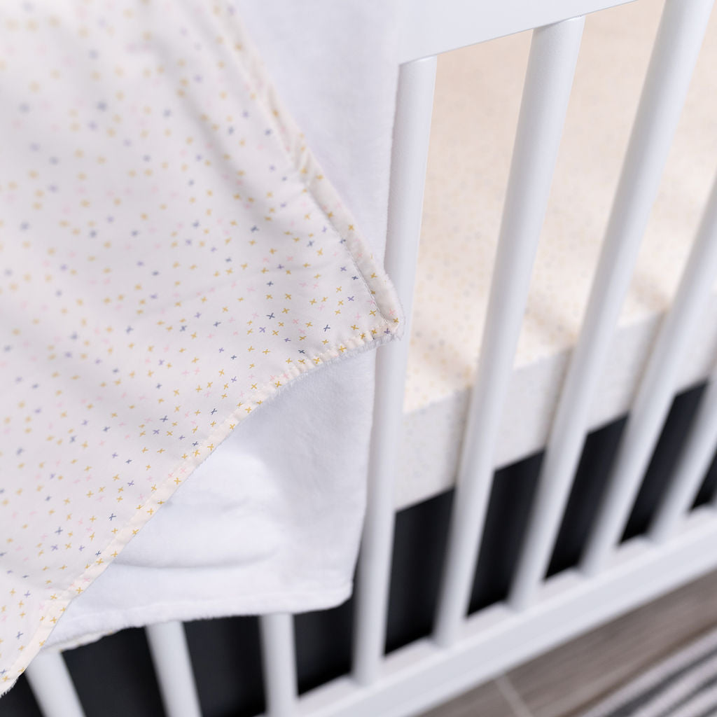 Little Tiny Hugs - Baby Blanket - Multi-colored Freehand X's on Ivory - Olli+Lime